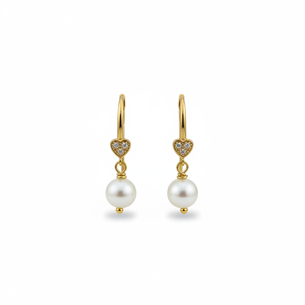 18k Gold Plated Pearl Heart Hoop Earrings. /Bridal Earrings. Gift for Her.