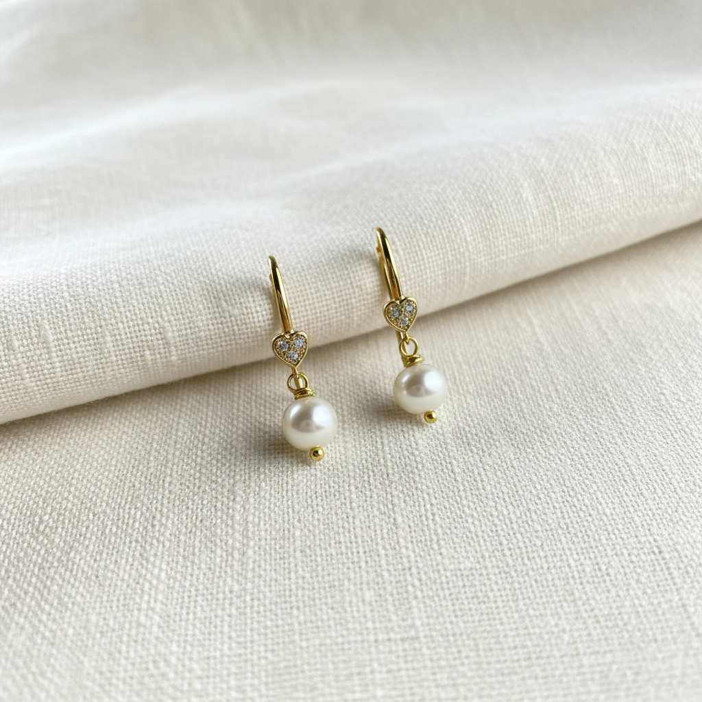 Heart Pearl Hoops – Linen