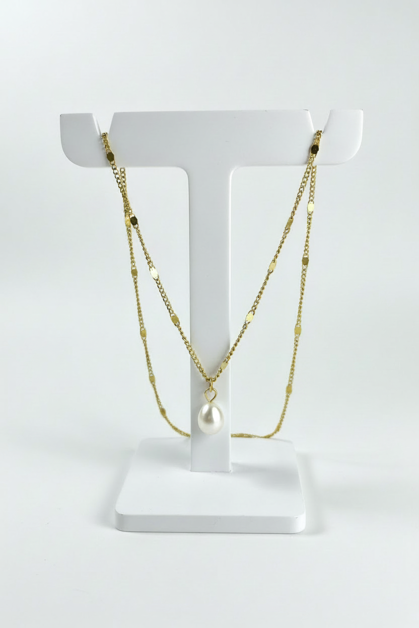 Gold Satellite Chain Pearl Pendant Necklace | Freshwater Teardrop Pearl