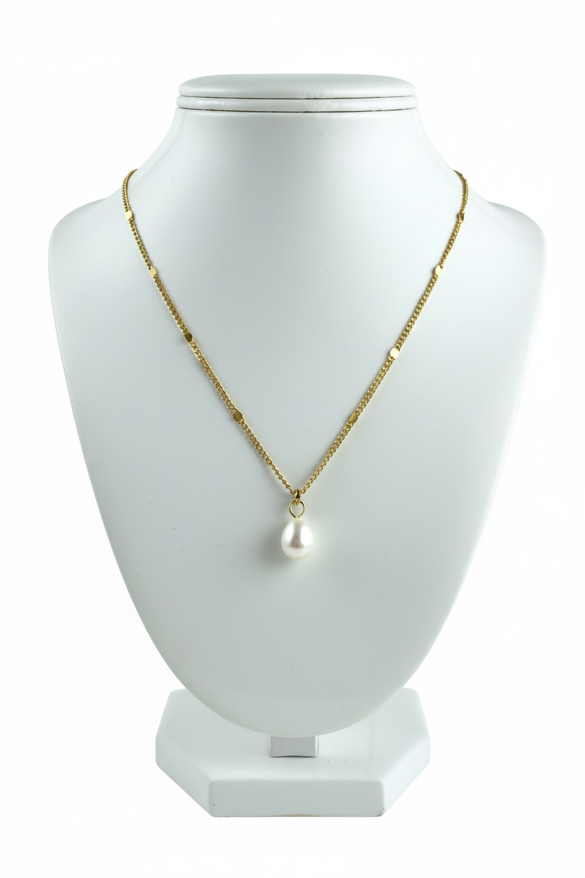 Gold Satellite Chain Pearl Pendant Necklace | Freshwater Teardrop Pearl