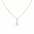 Gold Satellite Chain Pearl Pendant Necklace | Freshwater Teardrop Pearl