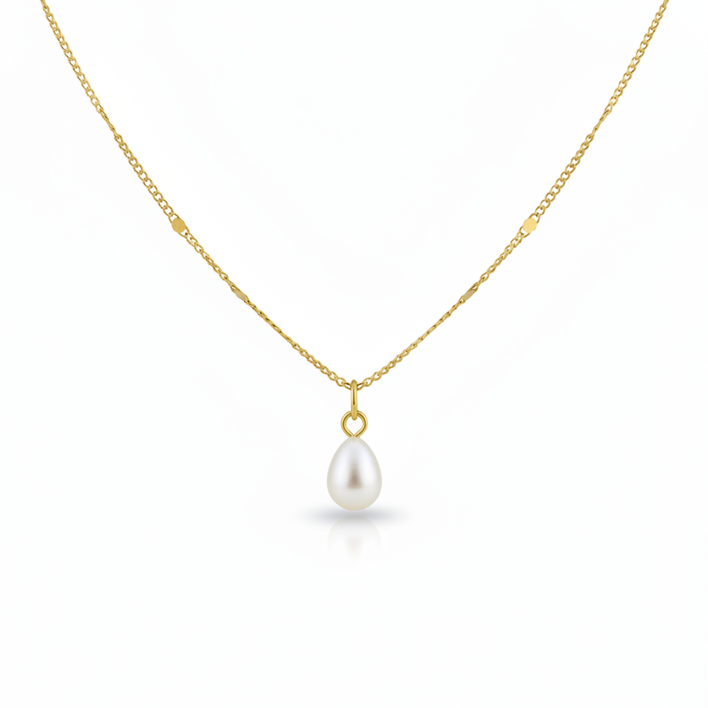 Gold Satellite Chain Pearl Pendant Necklace | Freshwater Teardrop Pearl
