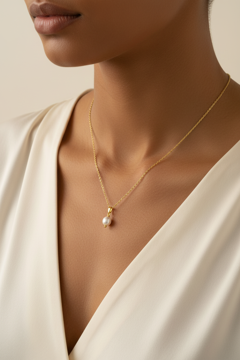 Freshwater Pearl Pendant Necklace|18k Gold Plated Chain|Bridal Gift|