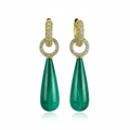 Natural Malachite Teardrop Earrings with 18K Gold Plated Pavé Crystals.
