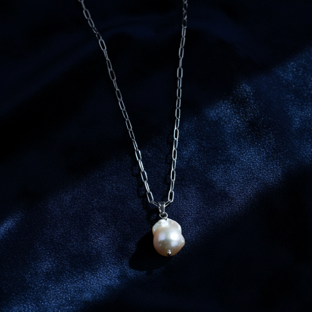 Baroque Pearl Pendant Necklace | Paperclip Chain | Silver & Gold | Freshwater Pearl
