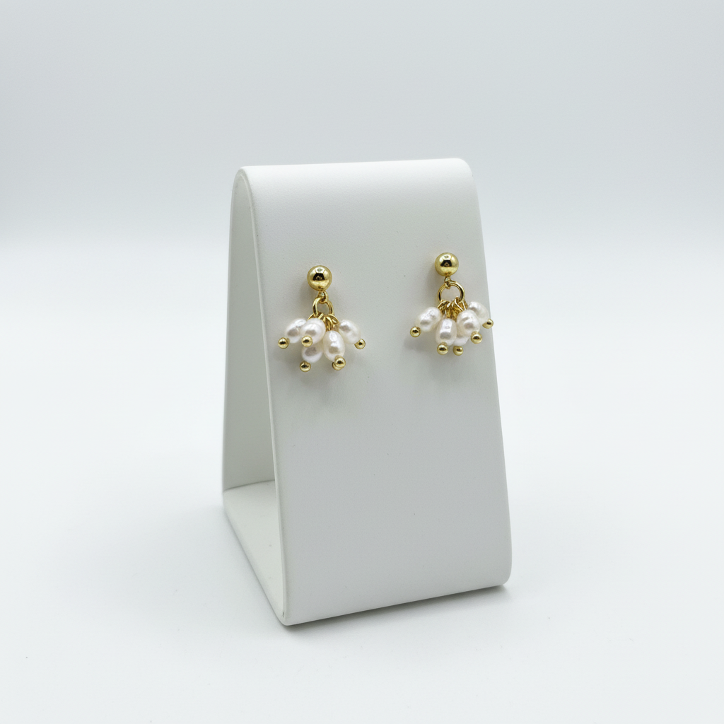 18K Gold Plated Stud|Freshwater Pearl Cluster Drop Earrings|Minimalist Earrings.