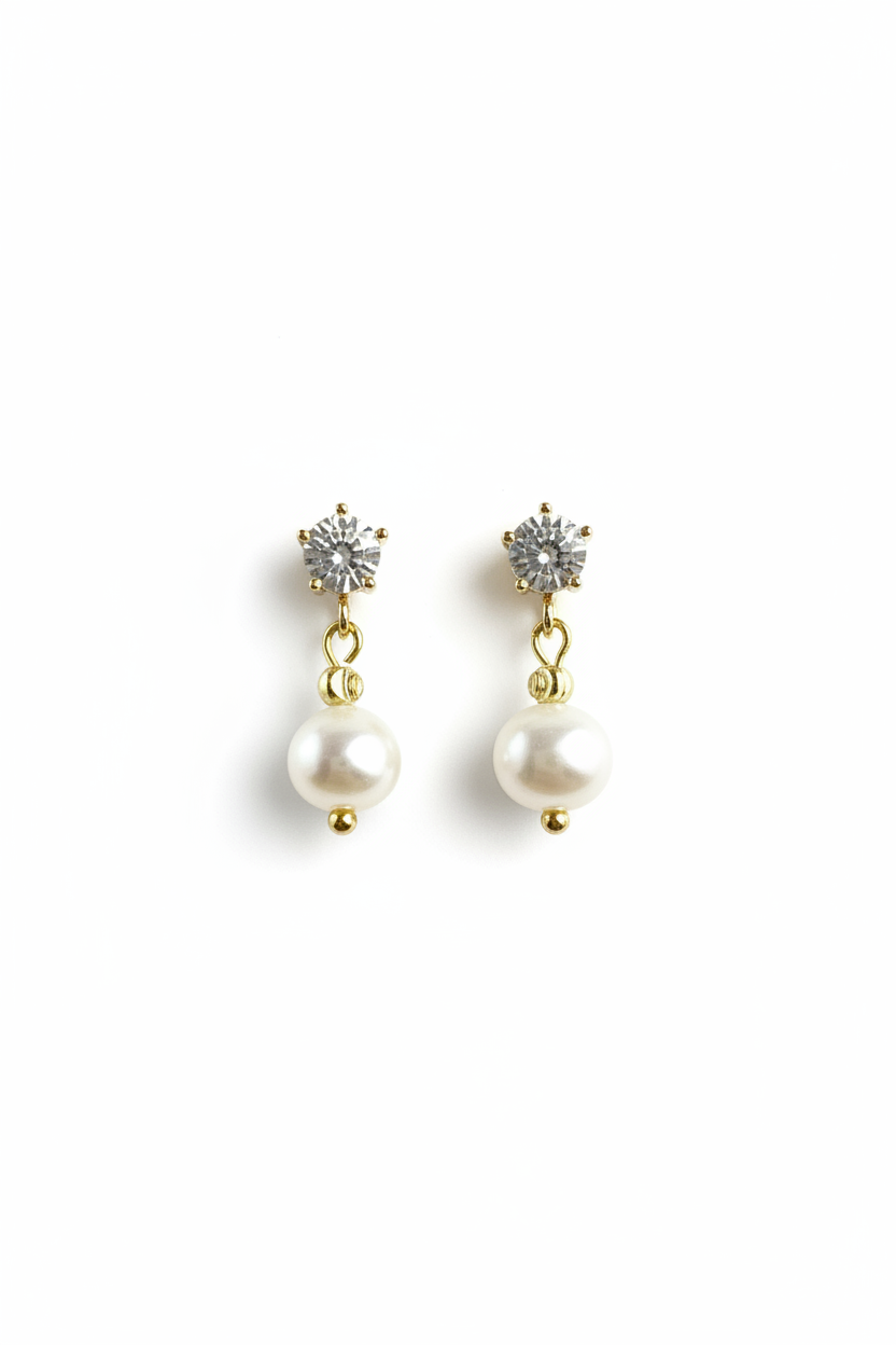 Pearl Crystal Drop Earrings - White Background