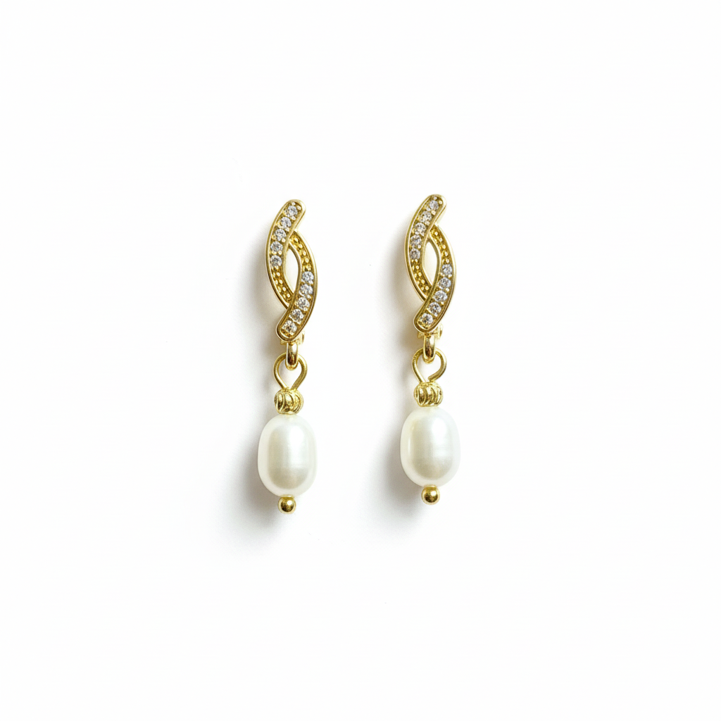 Pearl Drop Earrings with Crystal Gold Hoops Professional Listing