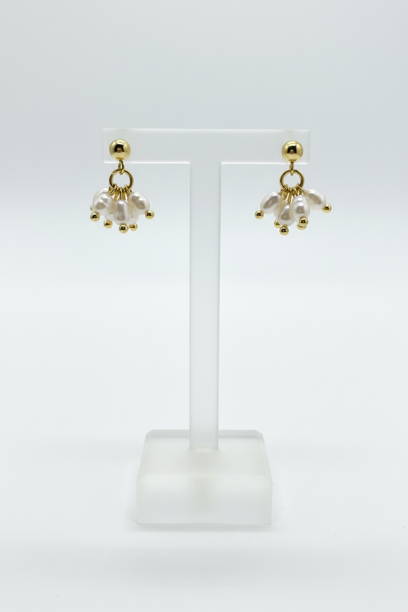 18K Gold Plated Stud|Freshwater Pearl Cluster Drop Earrings|Minimalist Earrings.