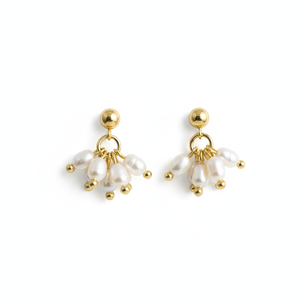 18K Gold Plated Stud|Freshwater Pearl Cluster Drop Earrings|Minimalist Earrings.