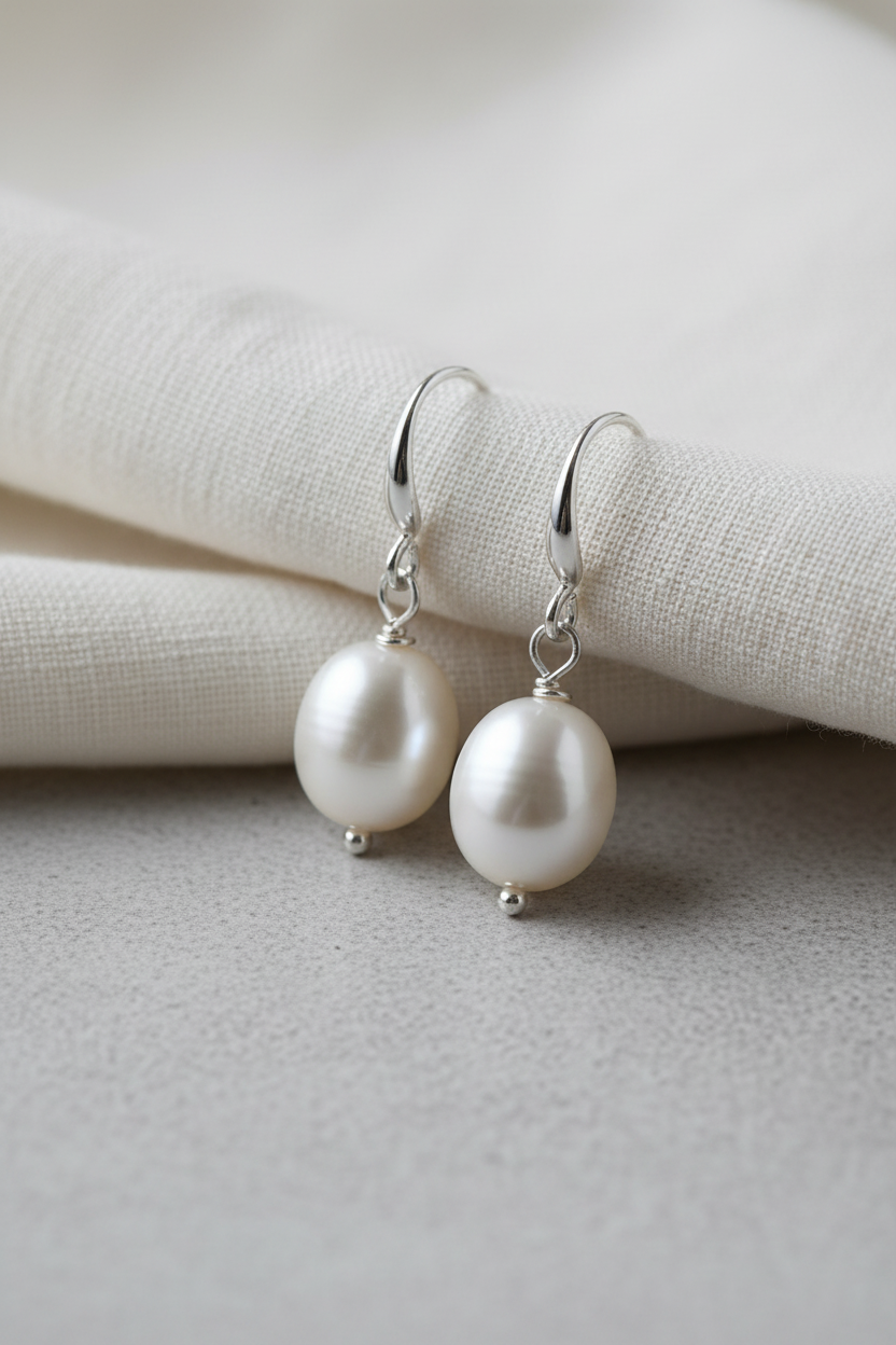 Pearl Earrings on Linen – Draped
