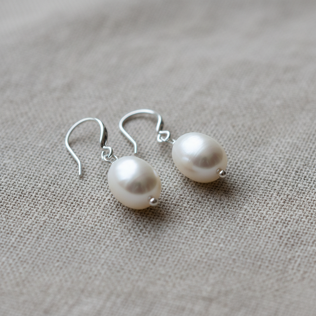 Pearl Earrings on Linen – Macro