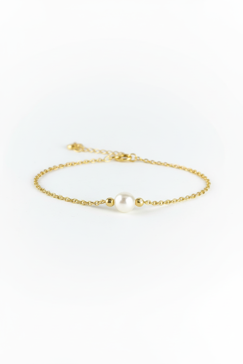 Pearl Gold Chain Bracelet - White Background