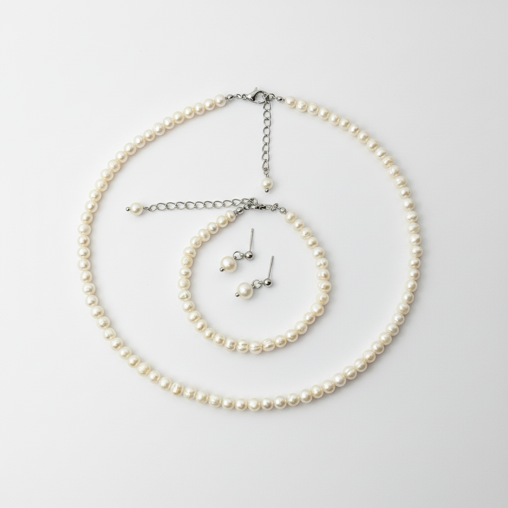 Pearl Jewelry Set – Necklace, Bracelet & Earrings