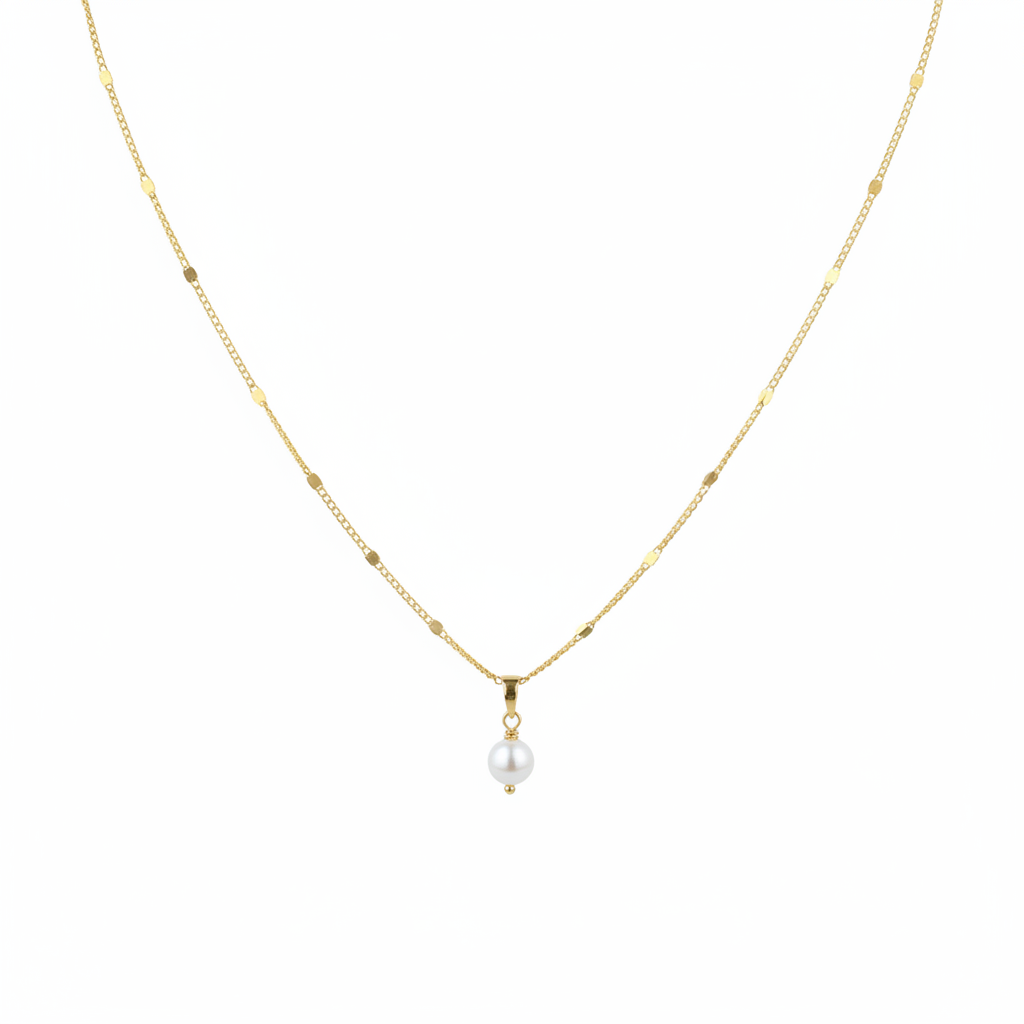 Pearl pendant necklace on white background