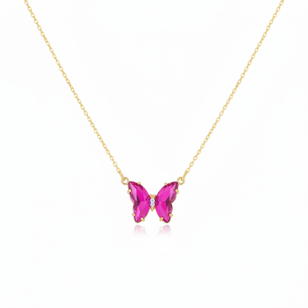 Crystal Blinky Butterfly Necklace | Gold Chain | 5 Colors