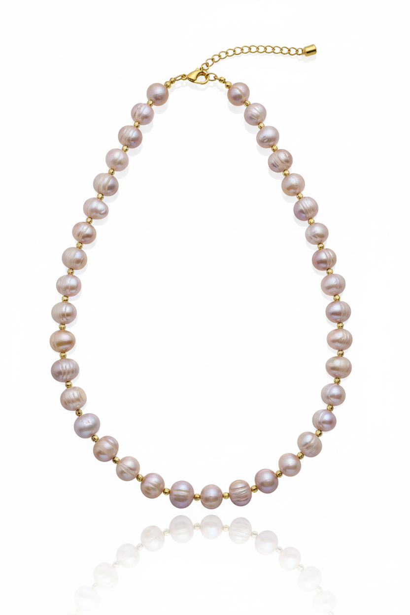 Lavender Freshwater Pearl Necklace with Gold Accents