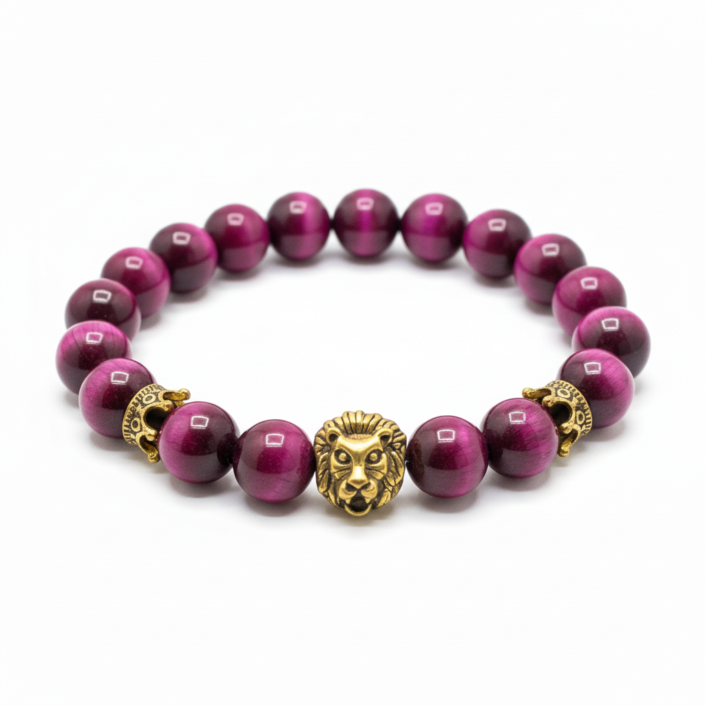 Pink Tiger Eye Lion Head Bracelet