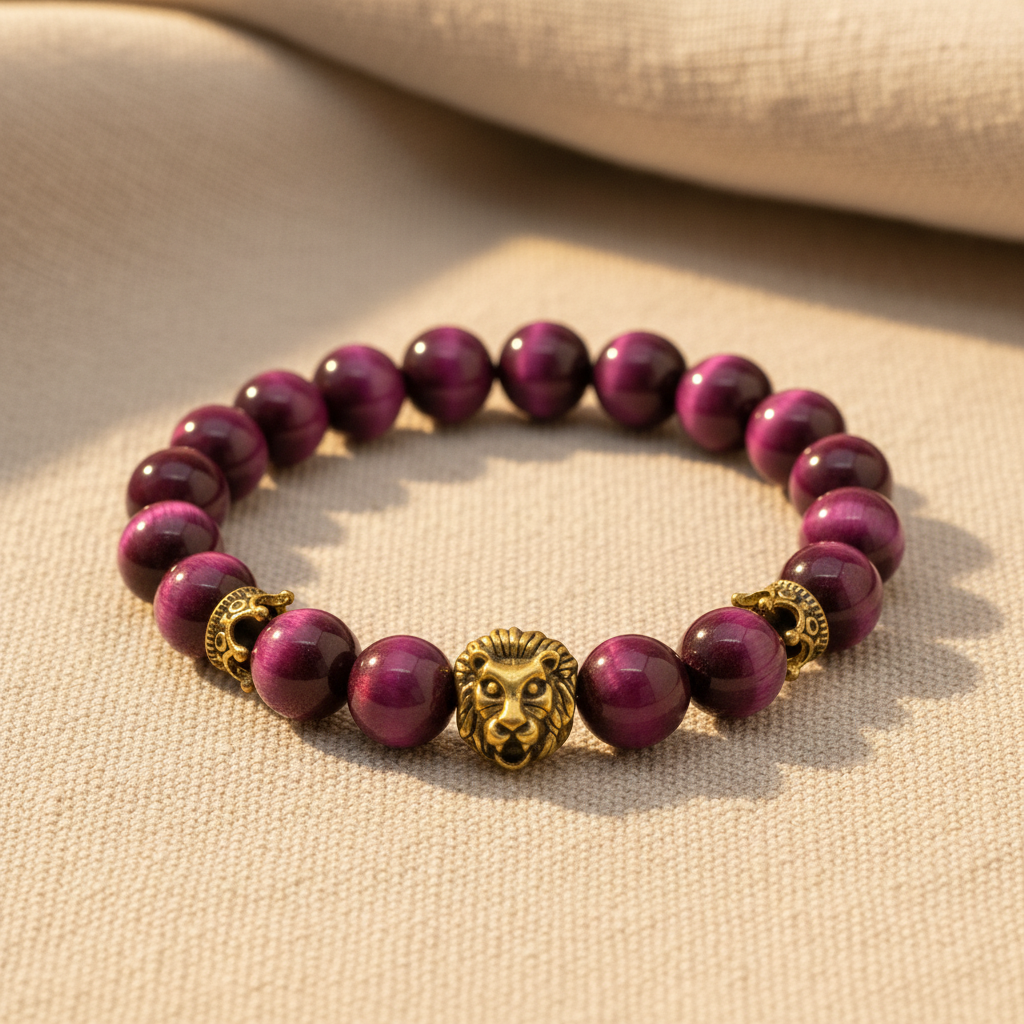 Pink Tiger Eye on Beige Linen