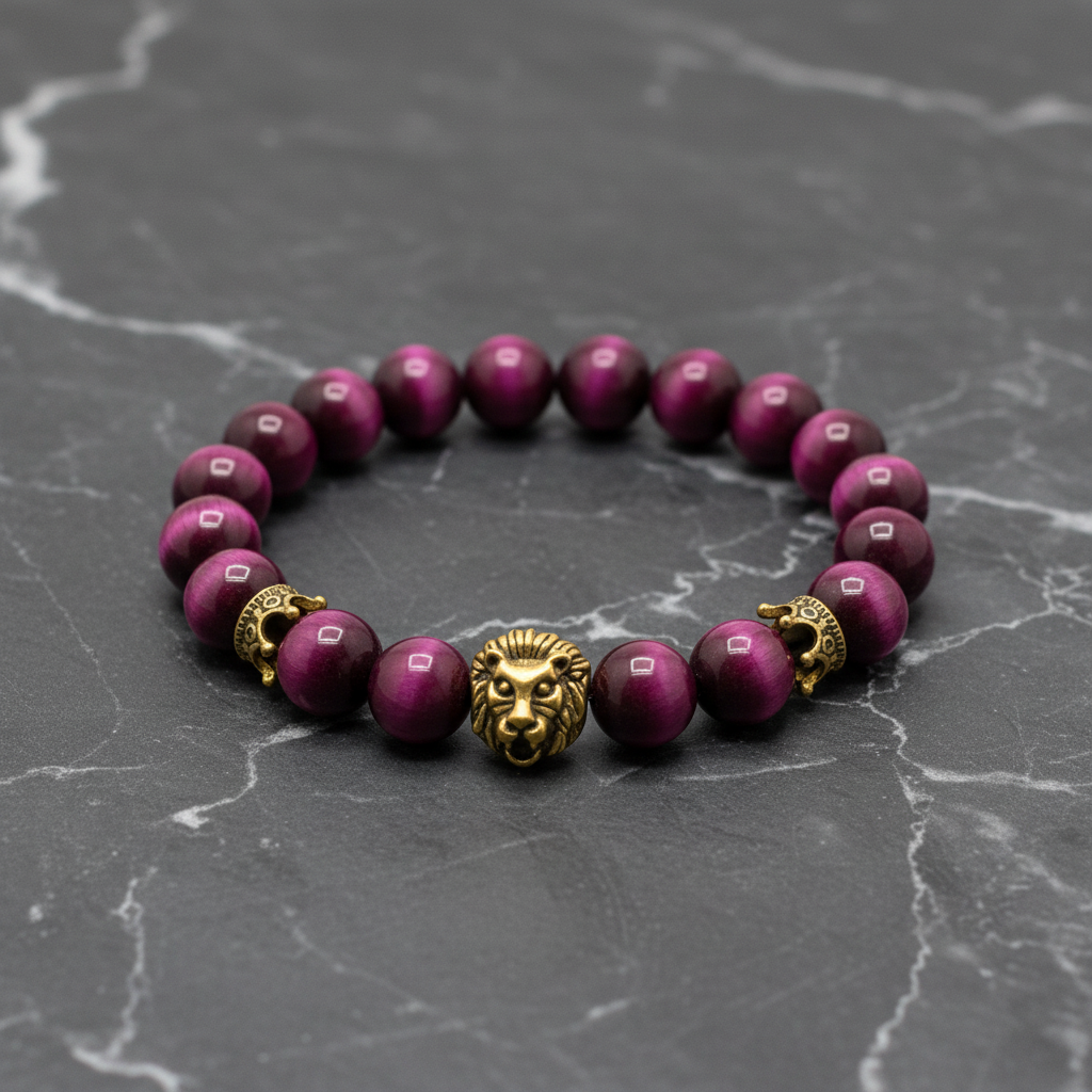Pink Tiger Eye on Dark Marble