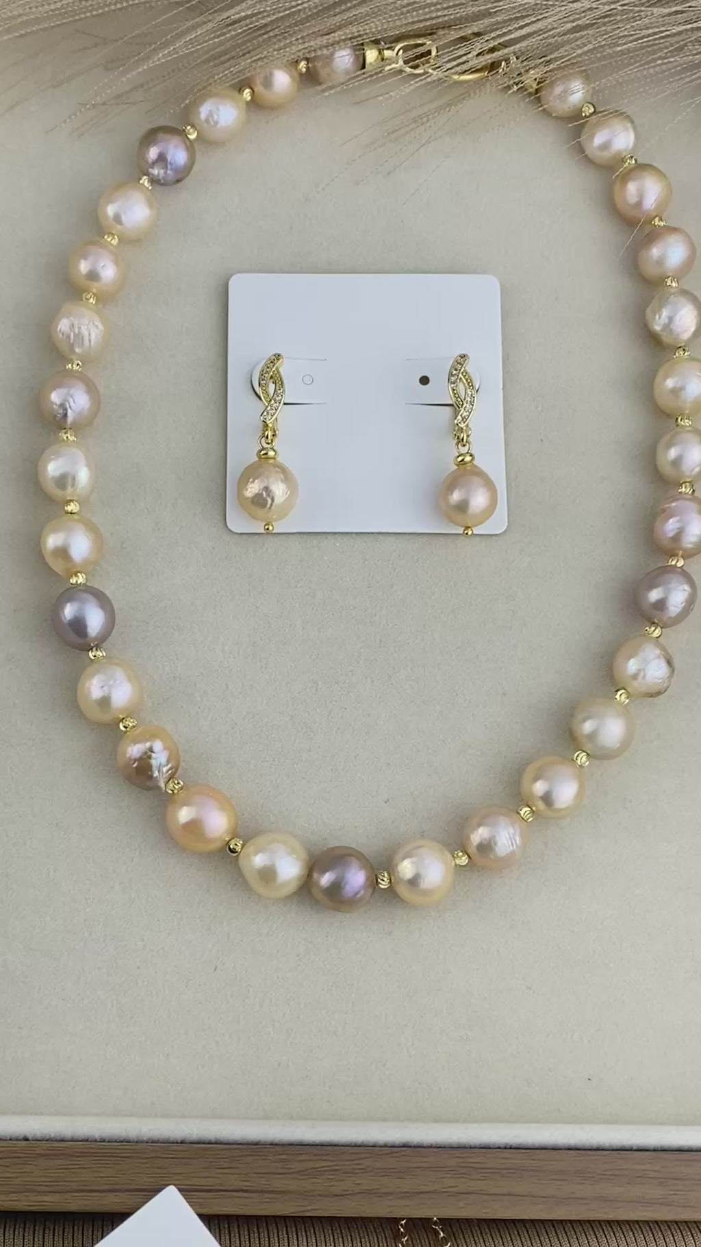 Candy Color Baroque Pearl Necklace & Earrings Set. Choker Necklace.