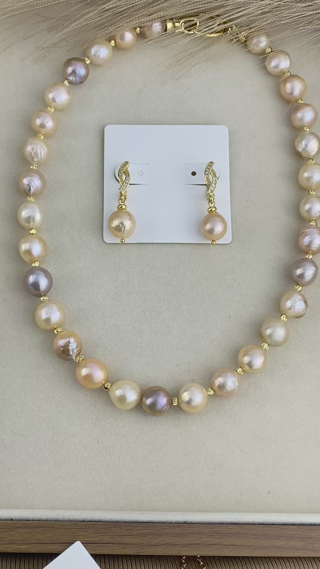 Candy Color Baroque Pearl Necklace & Earrings Set. Choker Necklace.