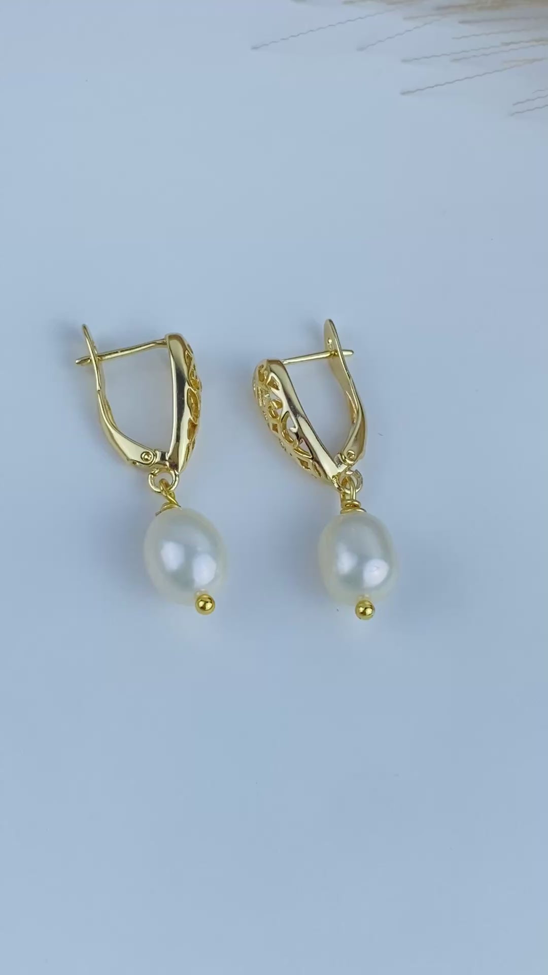 AAAAA Freshwater Pearl Earrings | 8-9mm White Rice Pearl | 24K Gold Plated Earrings Hook.