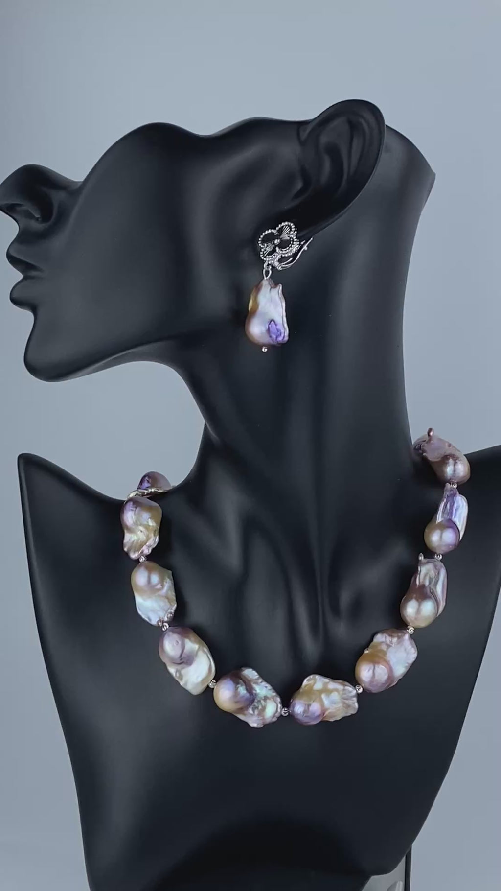 Big Fireballs Baroque Freshwater Pearl Necklace & Earring Set | Mauve Lavender | Statement Jewelry| Cover Earrings Hooks.