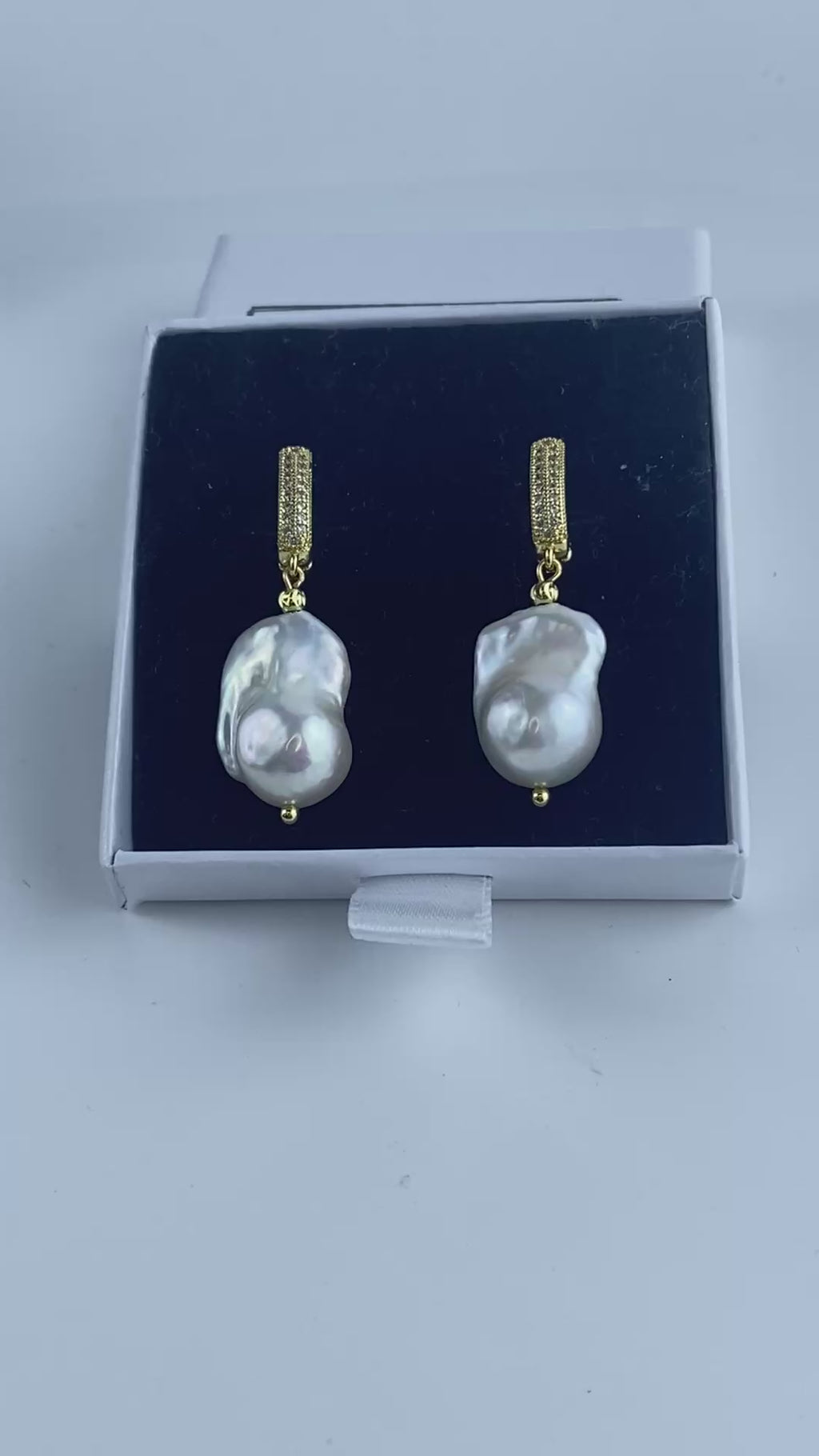 Baroque Pearl Drop Earrings | 18k Gold CZ Pavé Huggie | Freshwater Pearl