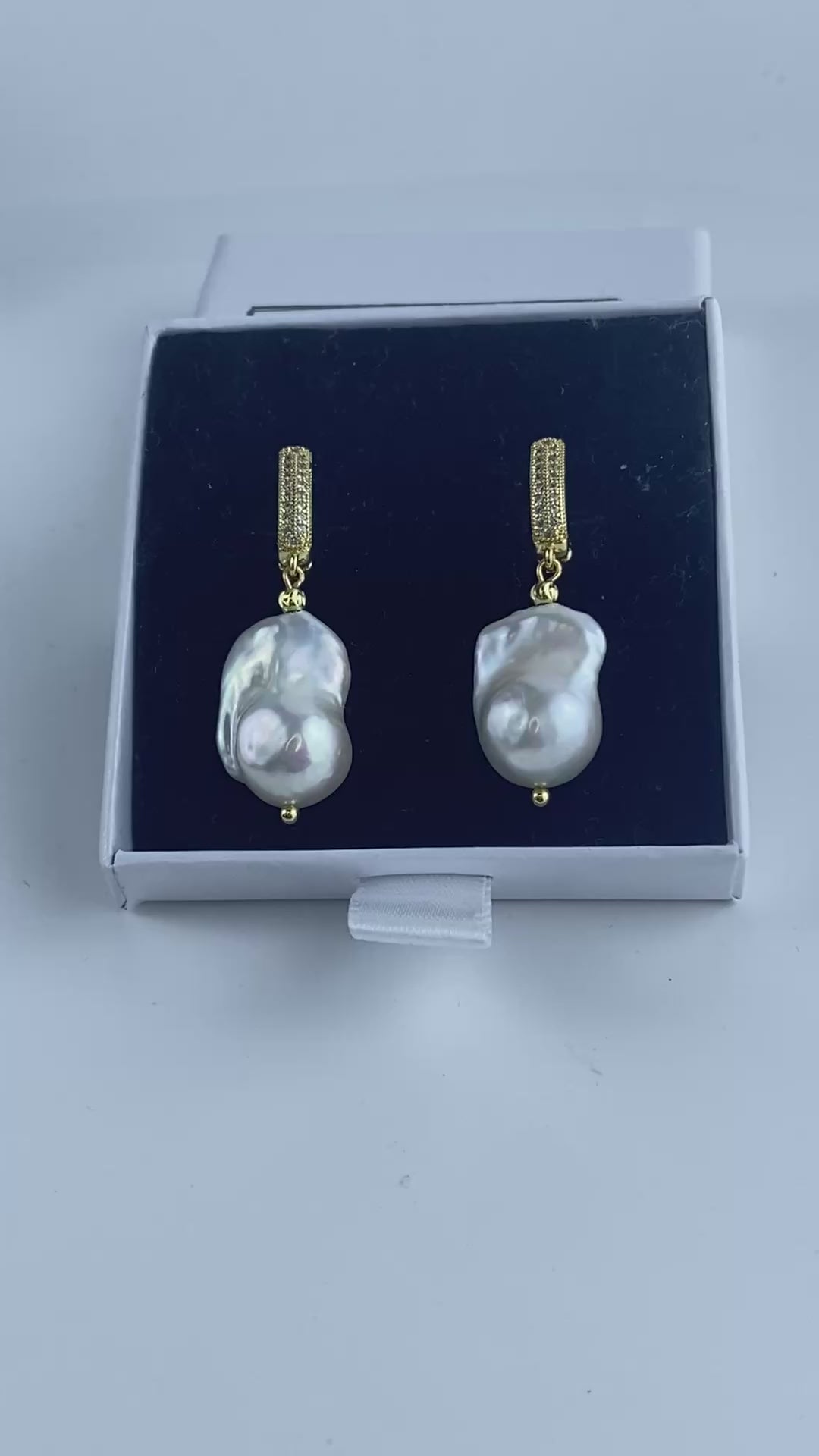 Baroque Pearl Drop Earrings | 18k Gold CZ Pavé Huggie | Freshwater Pearl
