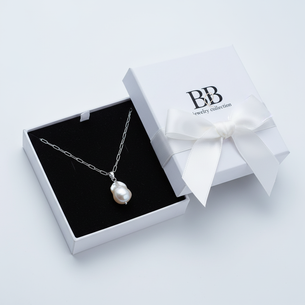 Baroque Pearl Pendant Necklace | Paperclip Chain | Silver & Gold | Freshwater Pearl