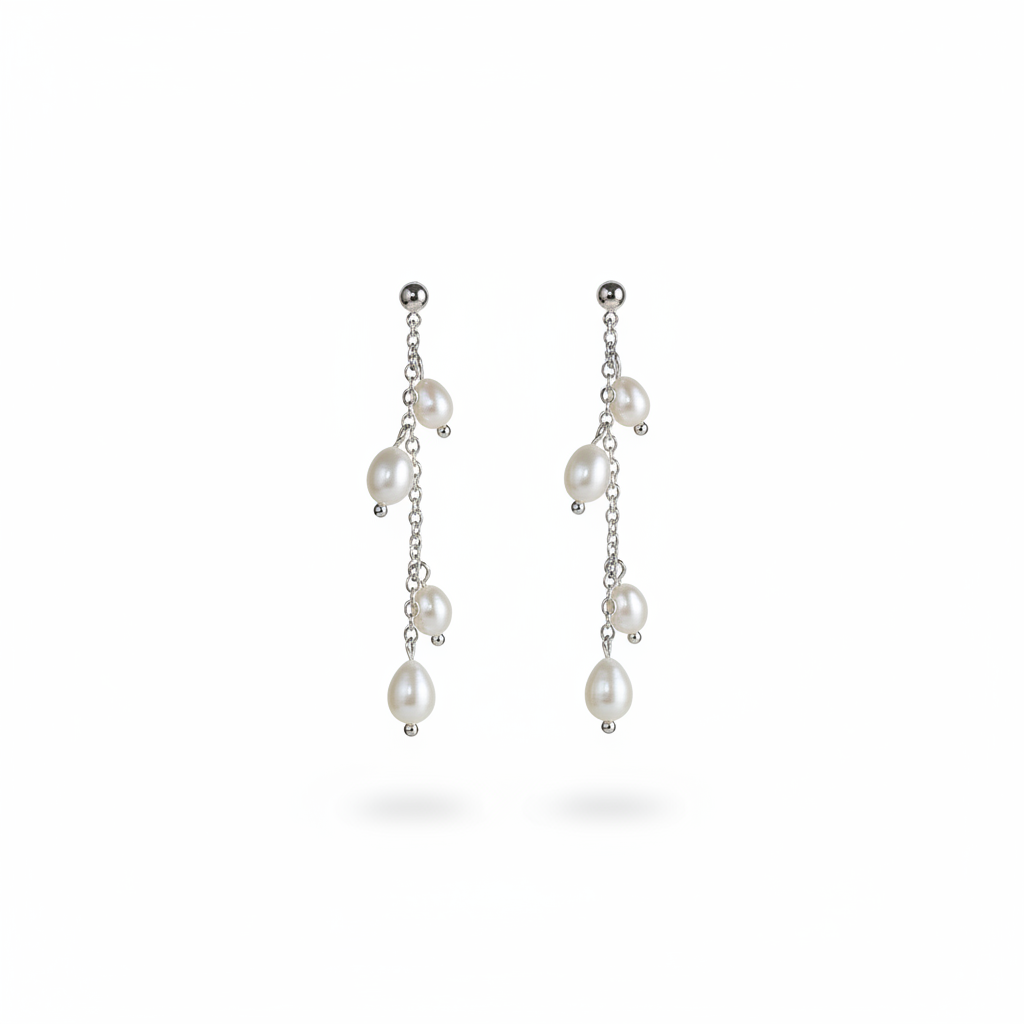 Freshwater Rice Pearl Chain Drop Earrings| 925 Sterling Silver| Bridal Earrings| Chic Jewelry.