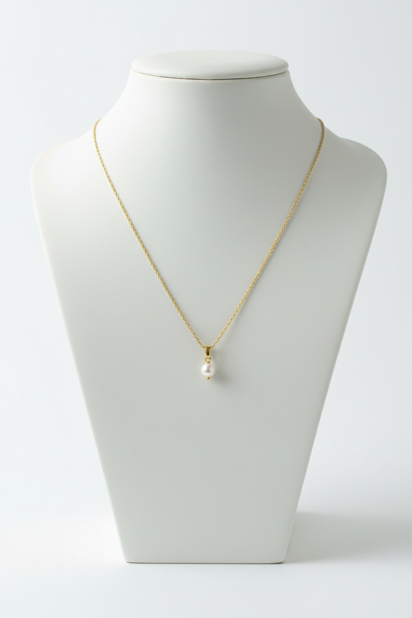 Single Pearl Pendant Necklace/Bridal/Bridesmaid Minimalist Jewelry|18k gold plated|
