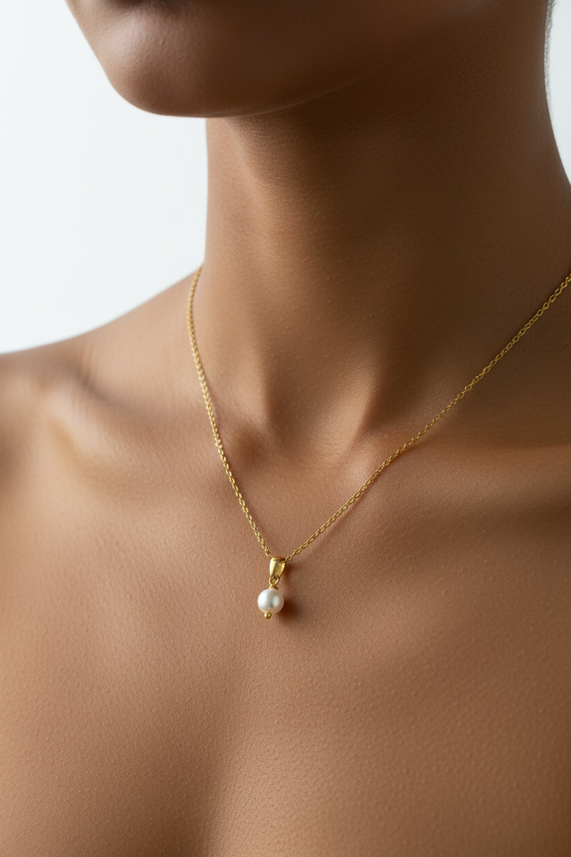 Single Pearl Pendant Necklace/Bridal/Bridesmaid Minimalist Jewelry|18k gold plated|