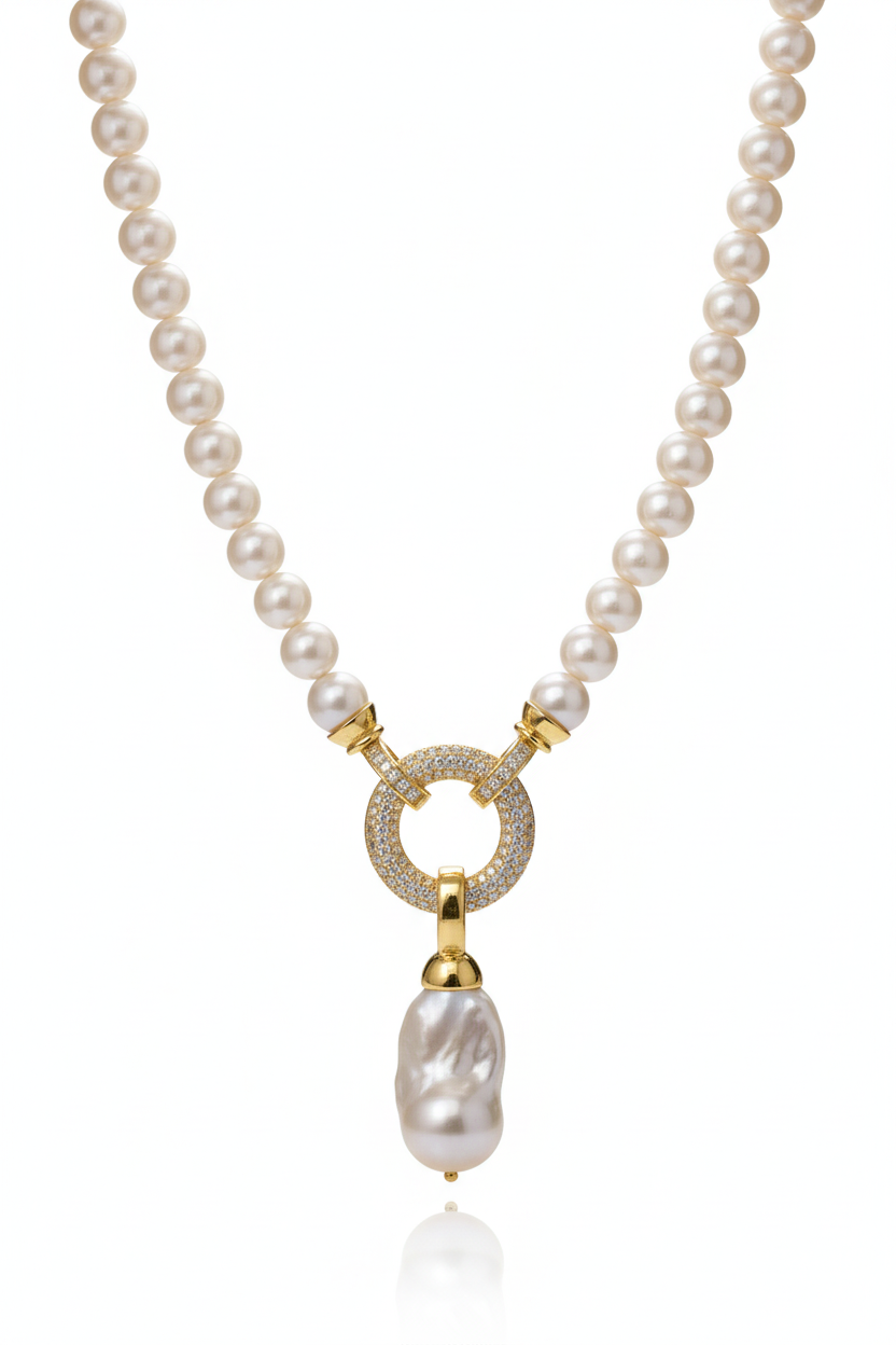 Freshwater Pearl Necklace with Baroque Pendant & 18K Gold Plated Clasp