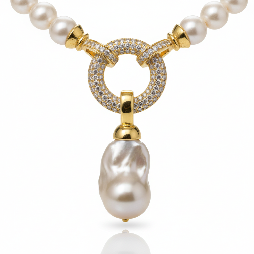 Freshwater Pearl Necklace with Baroque Pendant & 18K Gold Plated Clasp
