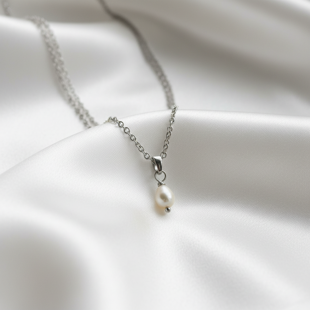Freshwater Pearl Pendant Necklace – Silver| stainless steel chain.bridal jewelry