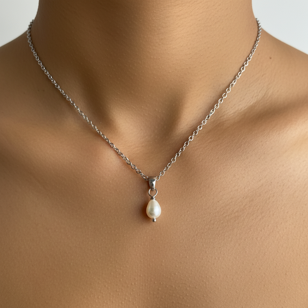 Freshwater Pearl Pendant Necklace – Silver| stainless steel chain.bridal jewelry